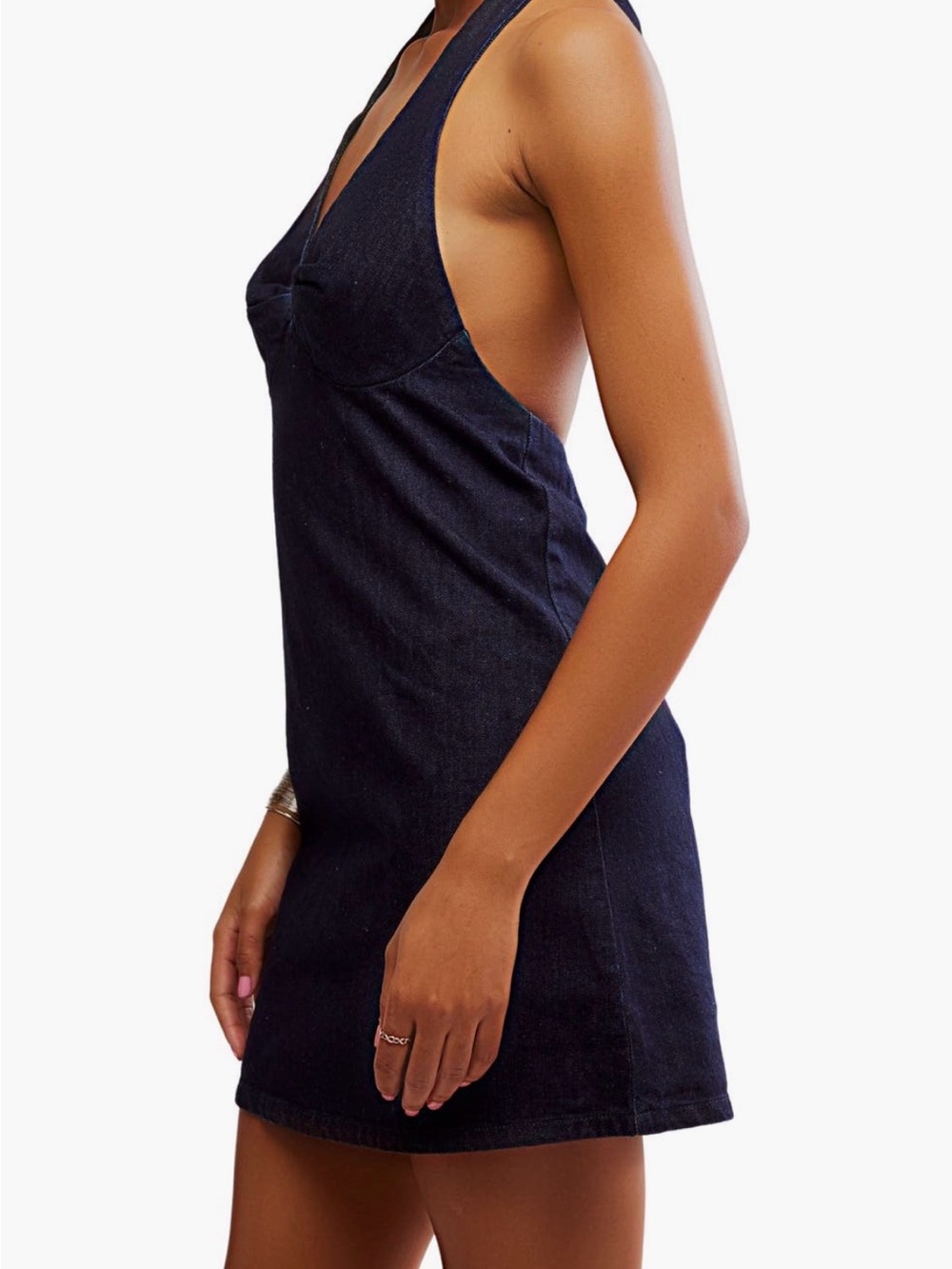 Free People Navy Denim Halter Mini Dress